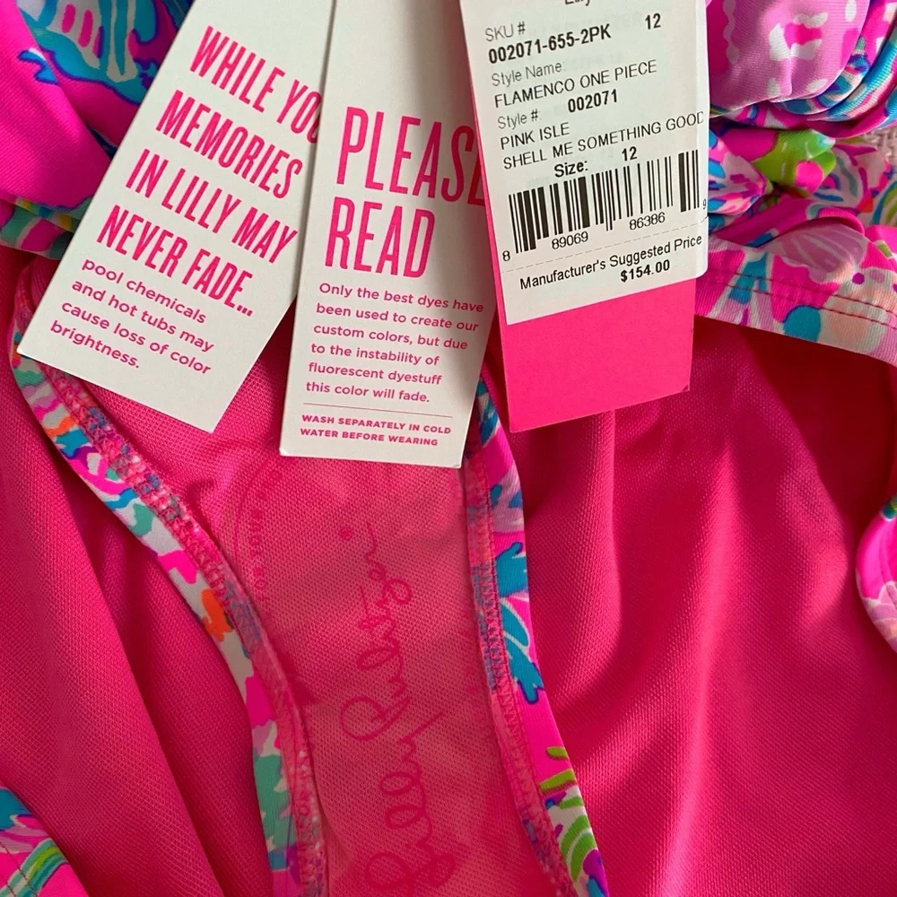 Lilly Pulitzer Flamenco Swimsuit Shell Me Something Good Sz 12 Pink Isle Bathing - Picture 8 of 8